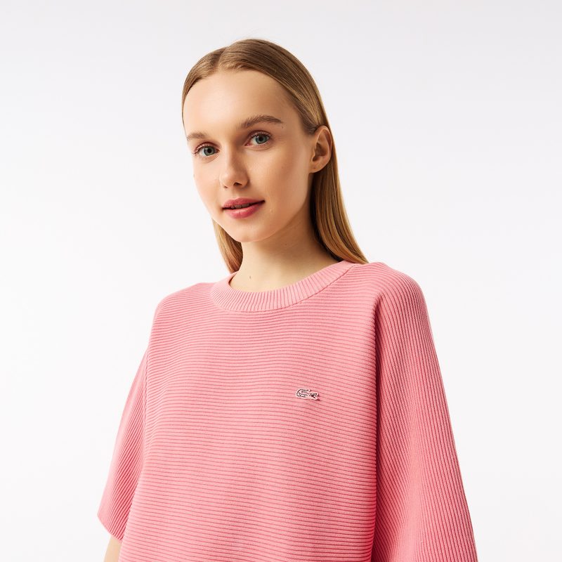 Женский вязаная футболка Lacoste оверсайз с коротким рукавом 3