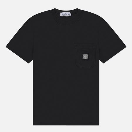 Мужская футболка Stone Island Organic Cotton Jersey Fissato Effect Compass Patch, цвет чёрный