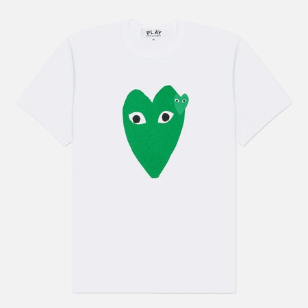 Мужская футболка Comme des Garcons Play Green Big & Small Emblem, цвет белый