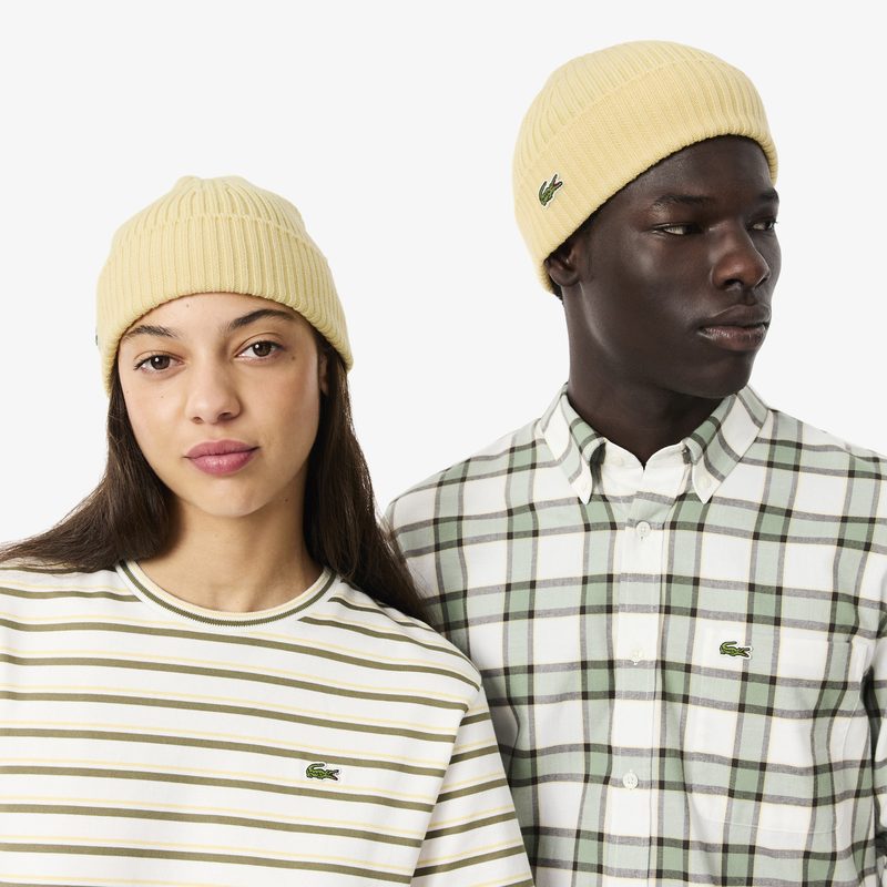 Шерстяная шапка Lacoste унисекс в рубчик 3