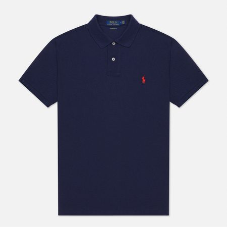 Мужское поло Polo Ralph Lauren The Iconic Basic Mesh Custom Slim Fit, цвет синий
