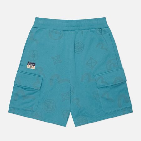 Мужские шорты Evisu Heritage Dip Dye Effect All Over Print Manogram Woven, цвет голубой