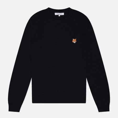 Мужской свитер Maison Kitsune Fox Head Merino Regular, цвет чёрный