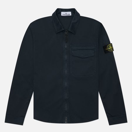 Мужская рубашка Stone Island Stretch Organic Cotton Satin Regular Overshirt, цвет синий