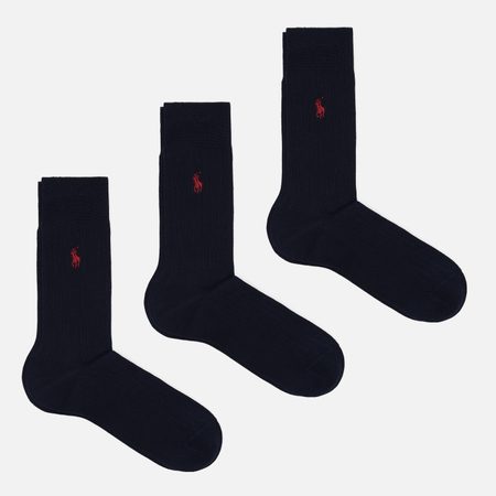 Комплект носков Polo Ralph Lauren Egyptian Cotton Rib Crew 3-Pack, цвет синий