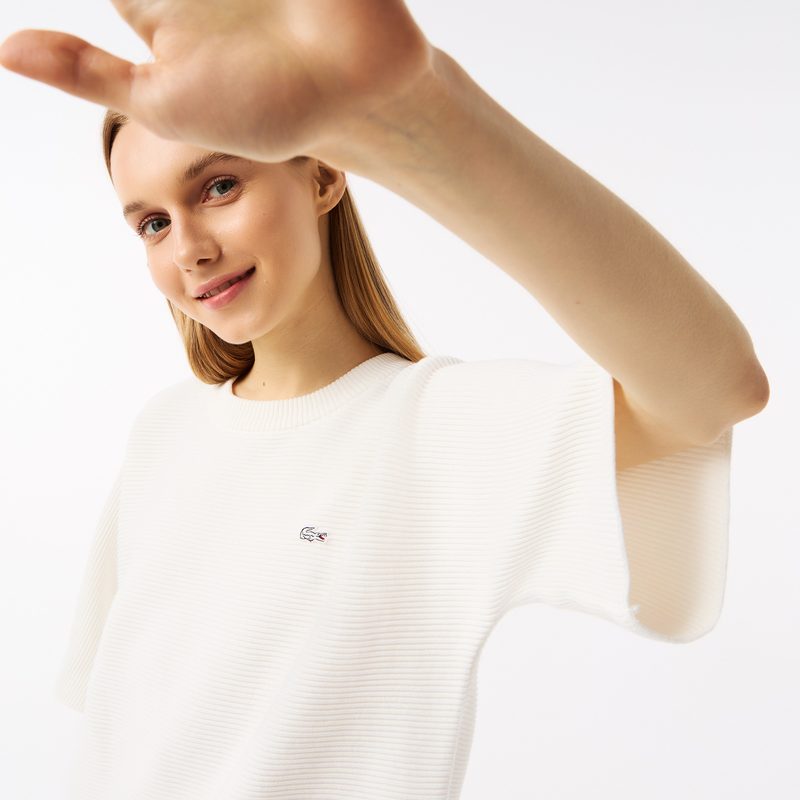 Женский вязаная футболка Lacoste оверсайз с коротким рукавом 3