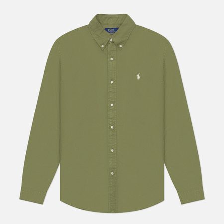Мужская рубашка Polo Ralph Lauren Custom Fit Garment Dyed Oxford, цвет оливковый