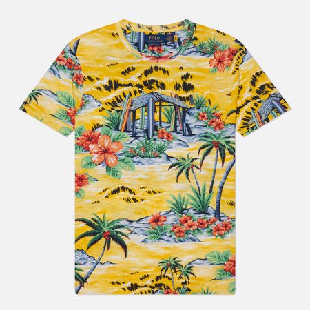 Мужская футболка Polo Ralph Lauren Custom Slim Fit Tropical Jersey, цвет жёлтый
