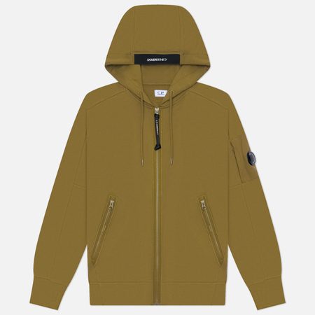 Мужская толстовка C.P. Company Dioganal Raised Fleece Lens Full-Zip Hoodie, цвет оливковый