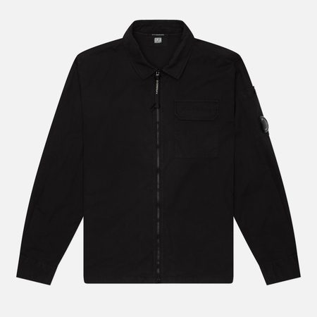 Мужская рубашка C.P. Company Organic Gabardine Zipped Lens Overshirt, цвет чёрный