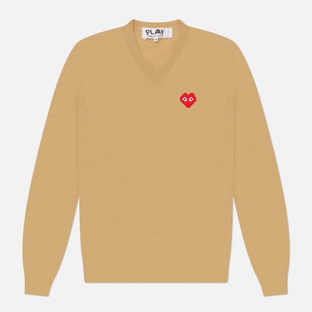 Мужской свитер Comme des Garcons Play x Invader Heart V-Neck, цвет коричневый