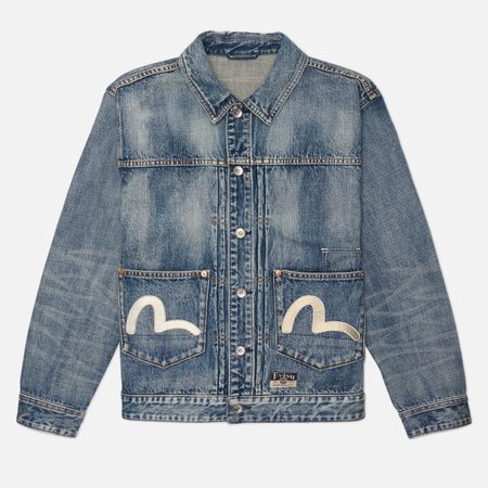 Мужская джинсовая куртка Evisu Heritage Multi-Pocket Denim Brocade Patch, цвет синий