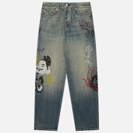 Мужские джинсы Evisu Heritage All Over Graffiti Printed, цвет синий