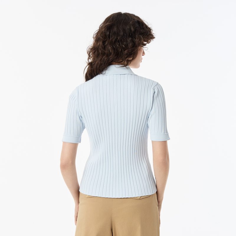 Женский лёгкий свитер Lacoste с коротким рукавом и воротником-поло 2