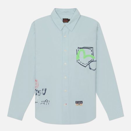 Мужская рубашка Evisu Heritage Oxford With Hand-Drawn Print, цвет голубой