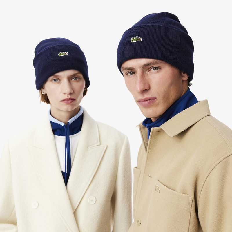 Шерстяная шапка Lacoste унисекс в рубчик 3