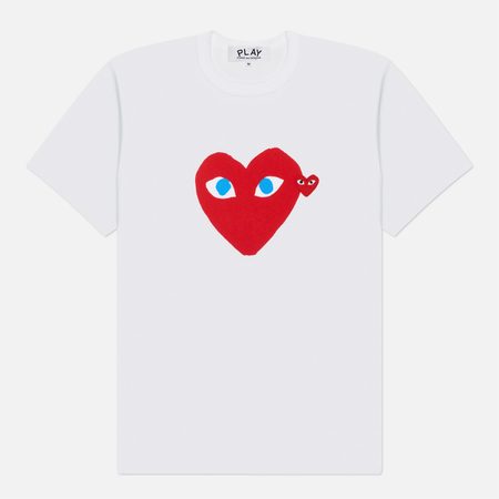 Мужская футболка Comme des Garcons Play Red Emblem Blue Eyes, цвет белый