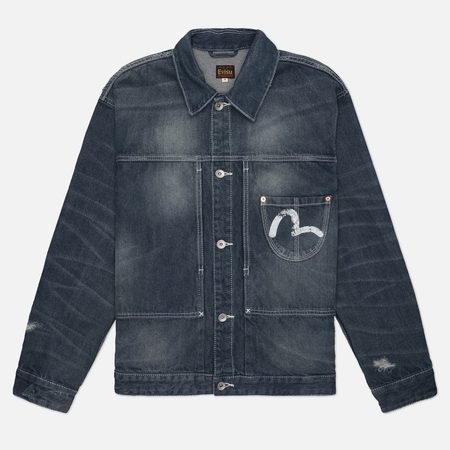 Мужская джинсовая куртка Evisu Washed Big Pockets Denim, цвет синий