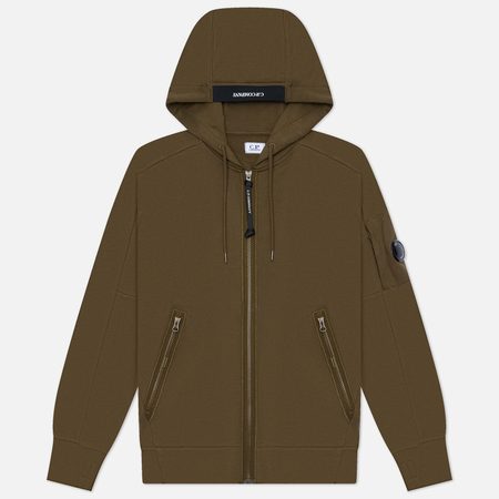 Мужская толстовка C.P. Company Diagonal Raised Fleece Lens Full Zip Hoodie, цвет оливковый