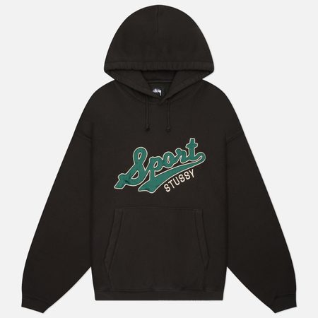 Мужская толстовка Stussy Satin Patch Oversized Hoodie, цвет чёрный