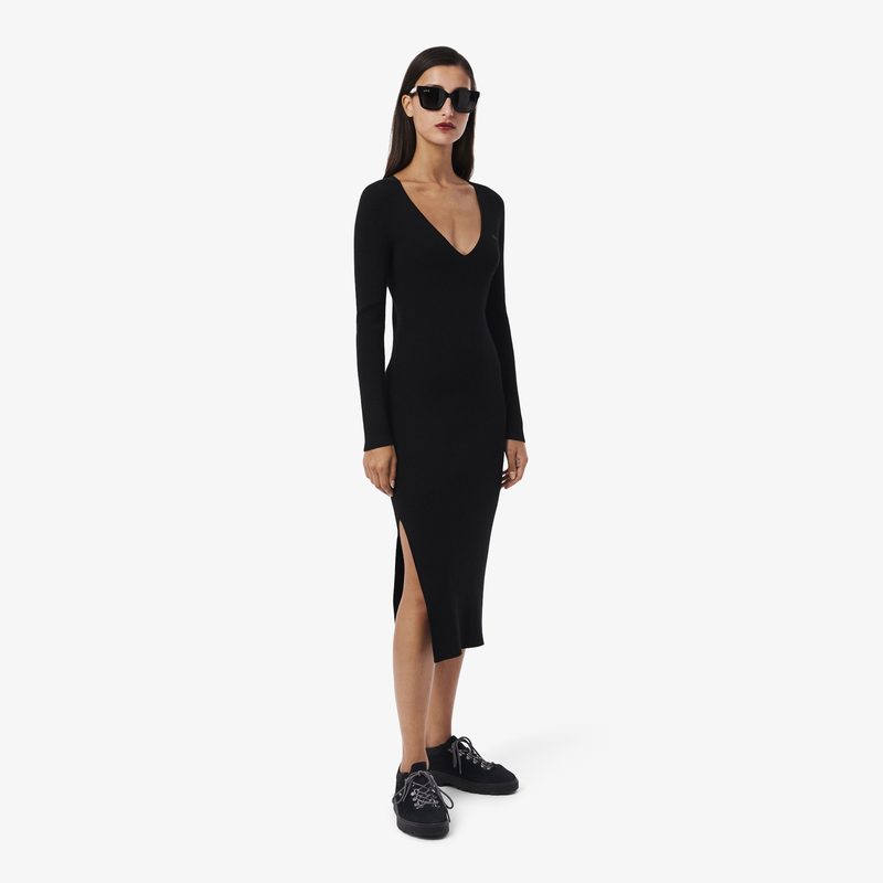 Длинное бесшовное платье Lacoste с боковым вырезом и длинным рукавом