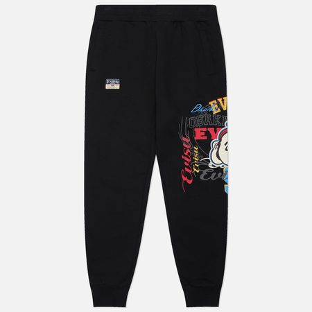 Мужские брюки Evisu Heritage Godhead Printed Fleece Back, цвет чёрный