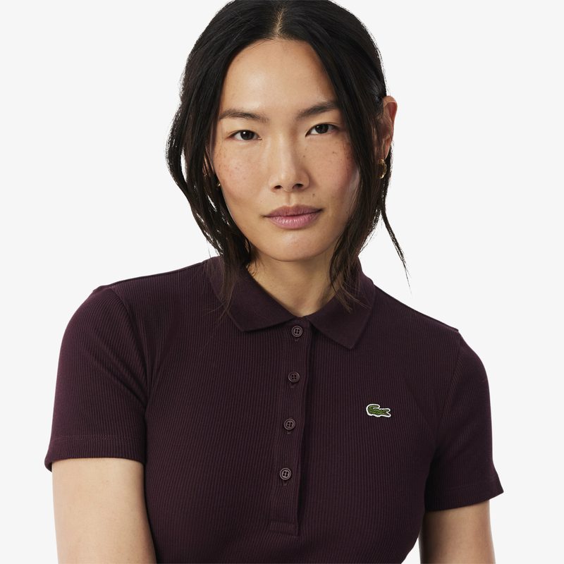 Женское хлопковое облегающее поло Lacoste L.12.D в рубчик 2