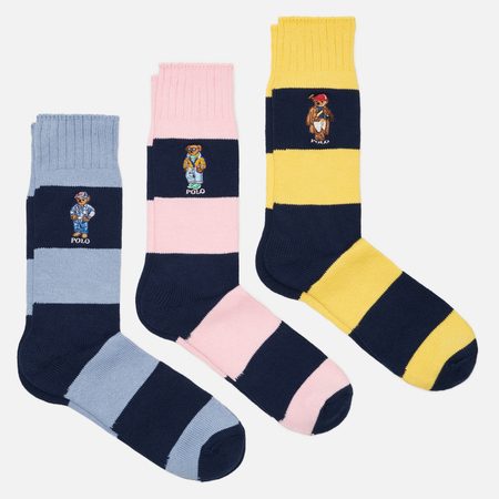Комплект носков Polo Ralph Lauren Embroidered Bear Stripe Crew 3-Pack Gift Box, цвет комбинированный