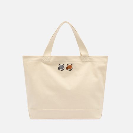 Сумка Maison Kitsune Double Fox Head Tote, цвет бежевый