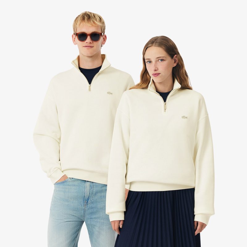 Хлопковый свитшот Lacoste унисекс свободного кроя из плотного флиса с застежкой-молнией на воротнике