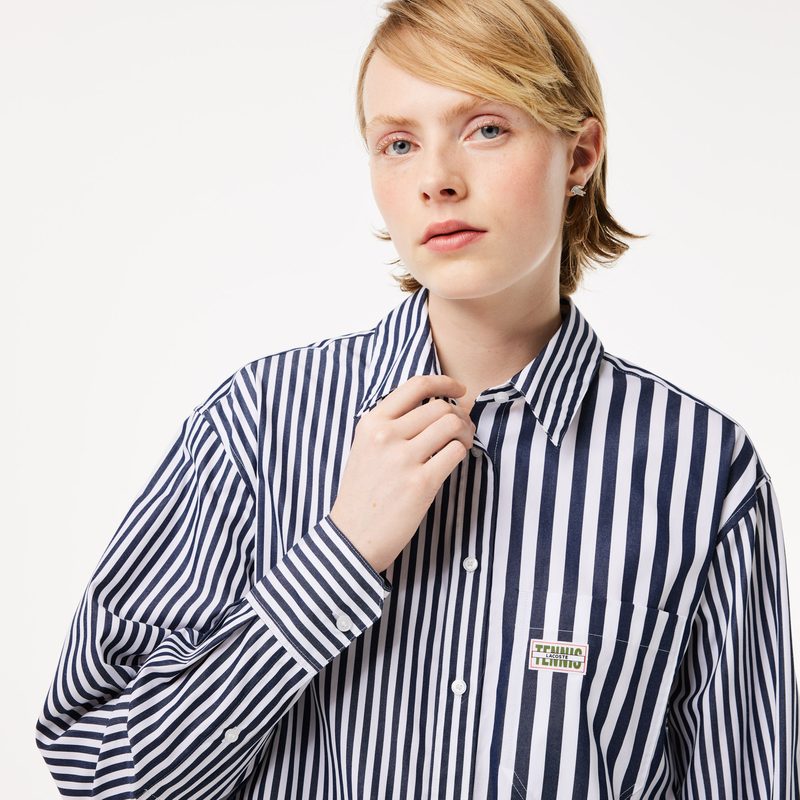 Женская рубашка Lacoste x Bandier из хлопкового поплина в полоску 3