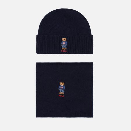 Подарочный набор Polo Ralph Lauren Flag Vintage Bear Beanie & Scarf Gift Box, цвет синий
