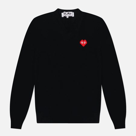 Мужской свитер Comme des Garcons Play x Invader Heart V-Neck, цвет чёрный