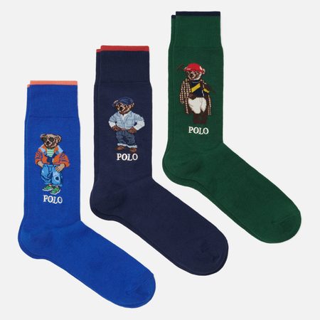 Комплект носков Polo Ralph Lauren Seasonal Bears Crew 3-Pack Gift Box, цвет комбинированный
