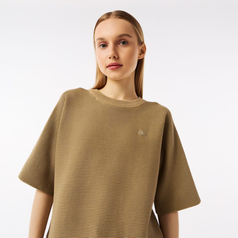 Женский вязаная футболка Lacoste оверсайз с коротким рукавом 3