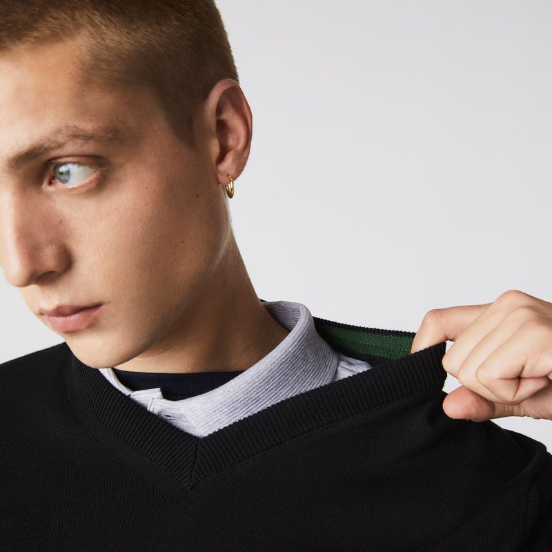 Мужской хлопковой свитер Lacoste с V-образным вырезом 4