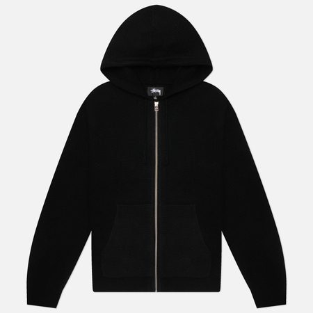 Мужской свитер Stussy Textured Zip Hooded, цвет чёрный