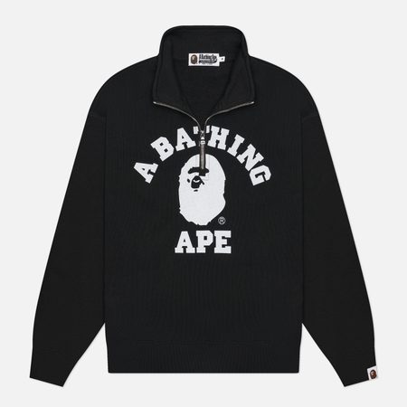 Мужская толстовка A Bathing Ape College Half Zip Relaxed Fit, цвет чёрный