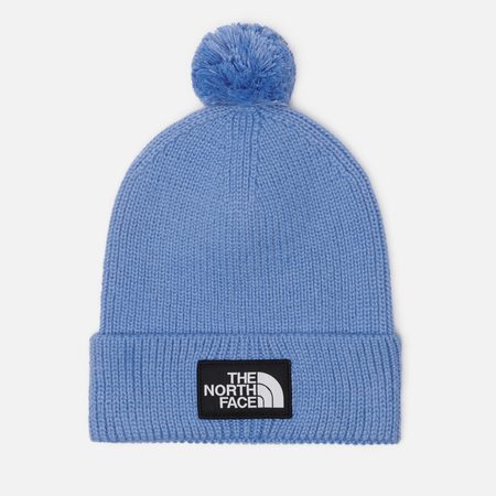 Шапка The North Face Logo Box Pom Recycled, цвет голубой