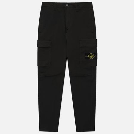 Мужские брюки Stone Island Stretch Organic Cotton Twill Regular Tapered Cargo, цвет чёрный