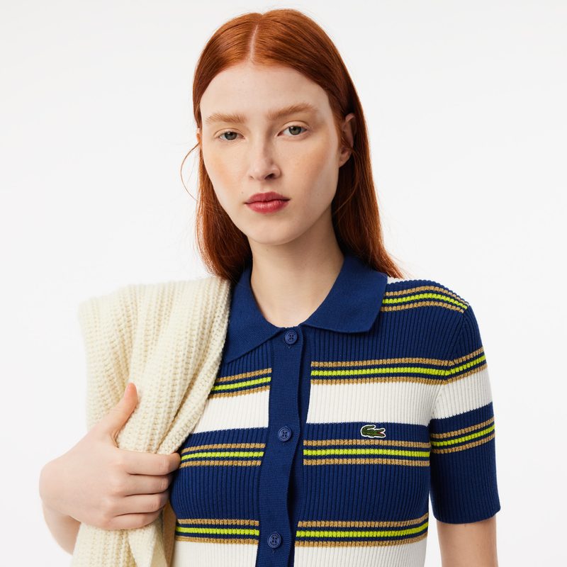 Женское трикотажное платье Lacoste на пугвицах в полоску 3