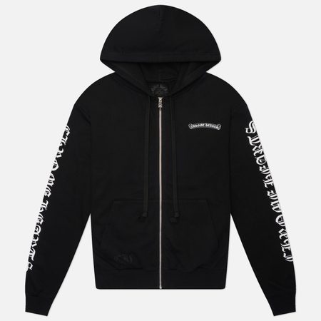 Мужская толстовка Chrome Hearts Scroll Logo Thermal Zip-Up Hoodie, цвет чёрный