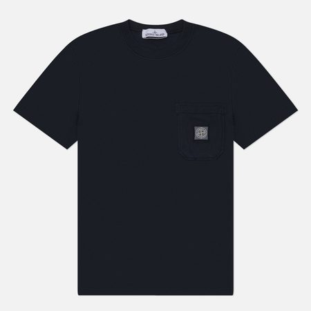 Мужская футболка Stone Island Organic Cotton Jersey Fissato Effect Compass Patch, цвет синий