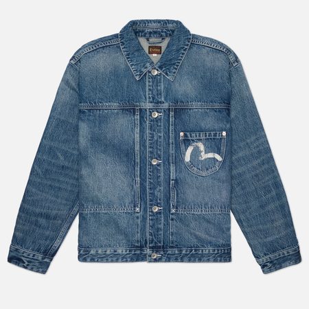 Мужская джинсовая куртка Evisu Washed Big Pockets Denim, цвет синий