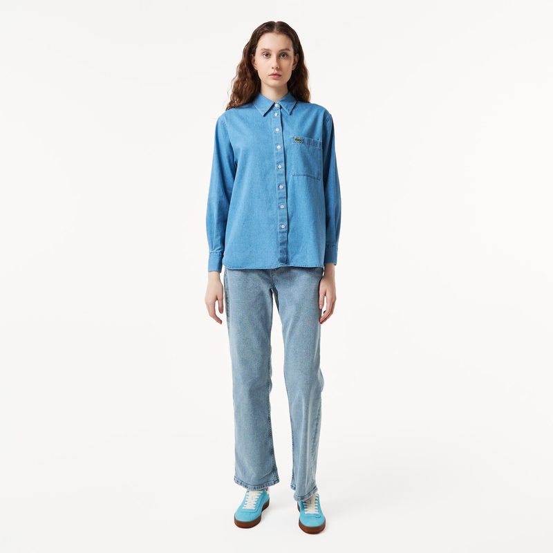 Женская джинсовая рубашка Lacoste оверсайз 4