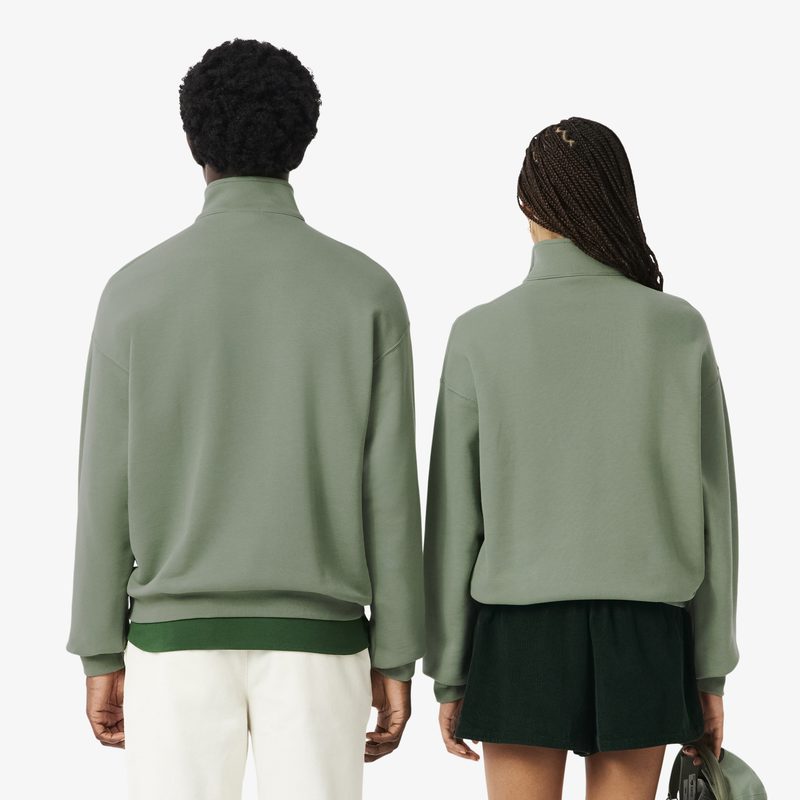 Хлопковый свитшот Lacoste унисекс свободного кроя из плотного флиса с застежкой-молнией на воротнике 2