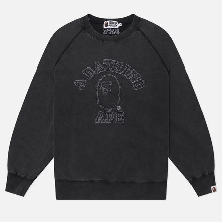 Мужская толстовка A Bathing Ape Washed Effect College Patch Relaxed Fit Crewneck, цвет чёрный