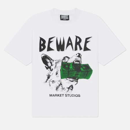 Мужская футболка MARKET Beware My Income, цвет белый