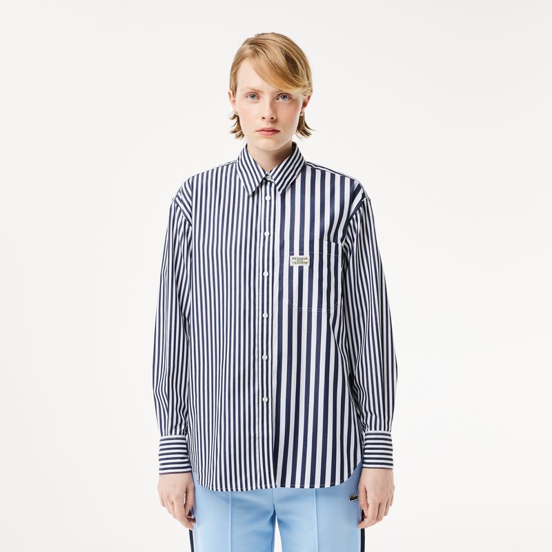 Женская рубашка Lacoste x Bandier из хлопкового поплина в полоску