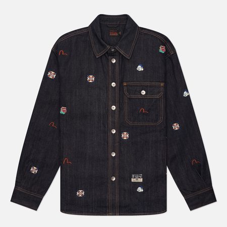 Мужская рубашка Evisu Allover Embroidery Regular Fit Denim, цвет синий